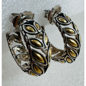 John Hardy Kawung 925 Sterling Silver and 18K Gold Hoop Earrings 3/4 Diameter